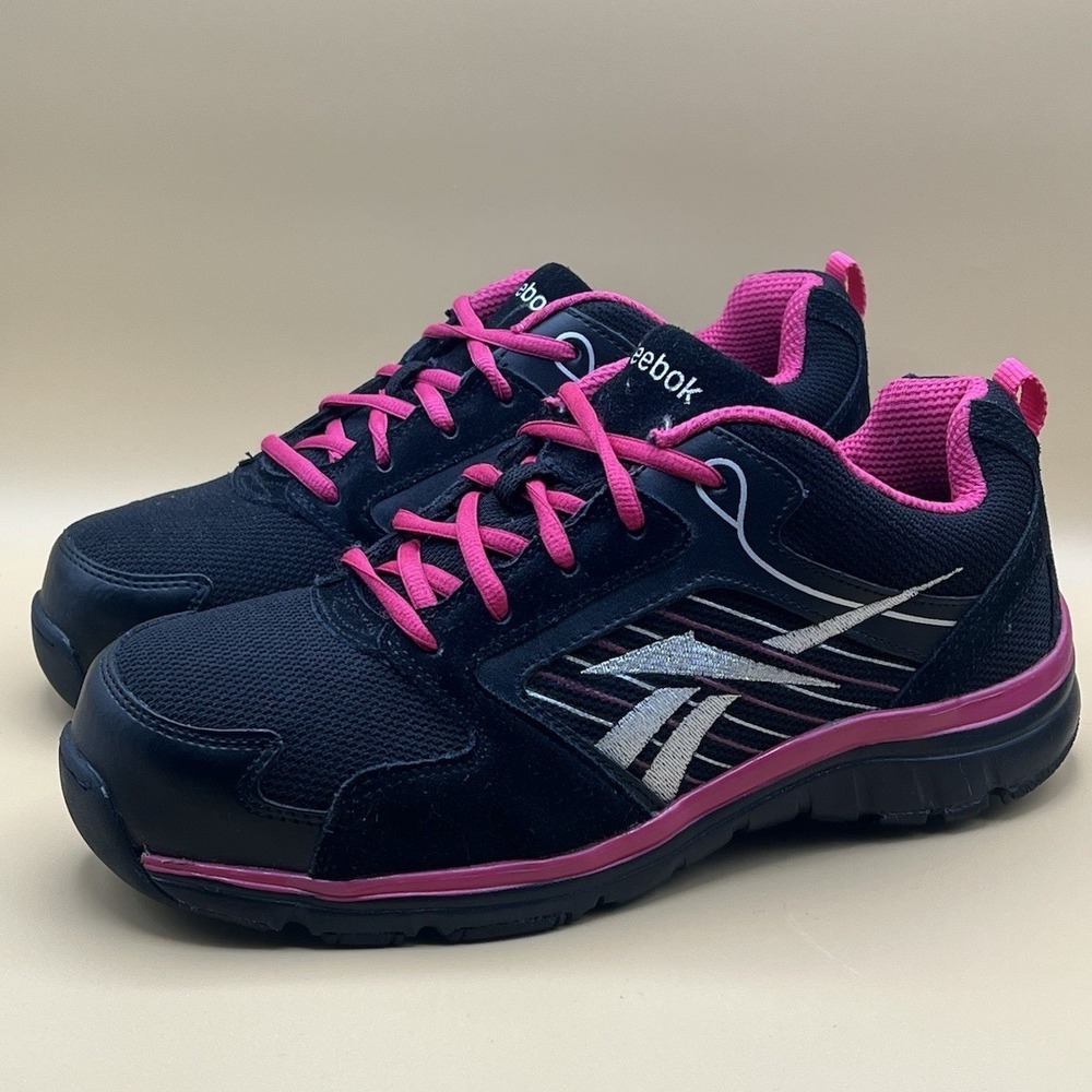 Reebok Anomar Black Pink Leather Composite Toe Work Shoes - Women's Size 11 - Picture 2 of 10